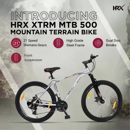 HRX XTRM MTB 500 85% Assembled with Front Suspension 27.5 T Mountain Cycle (21 Gear, Grey) HRX XTRM MTB 500 85% Assembled with Front Suspension 27.5 T Mountain Cycle (21 Gear, Grey)